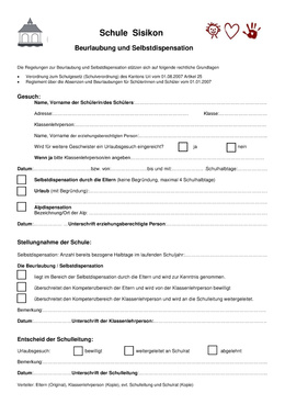 Gesuch Beurlaubung und Selbstdispensation (Schule Sisikon) Dispensformular (PDF)